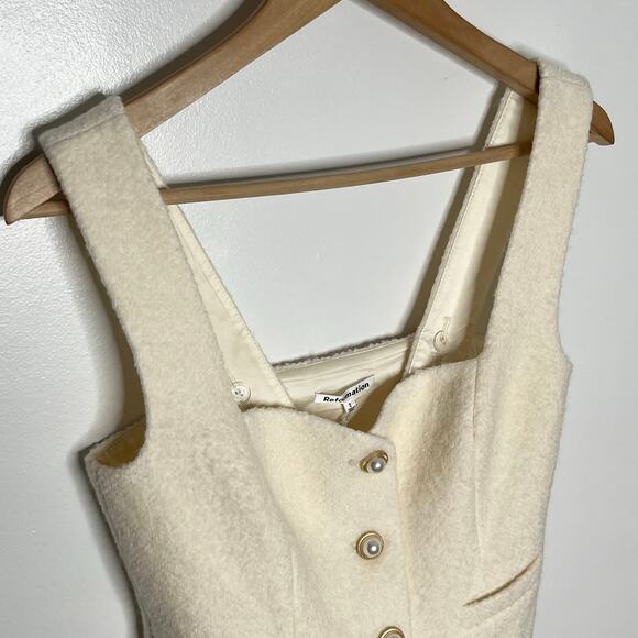 Reformation Amora Top Womens 2 Cream Button Front Wool Blend Preppy - Picture 6 of 14